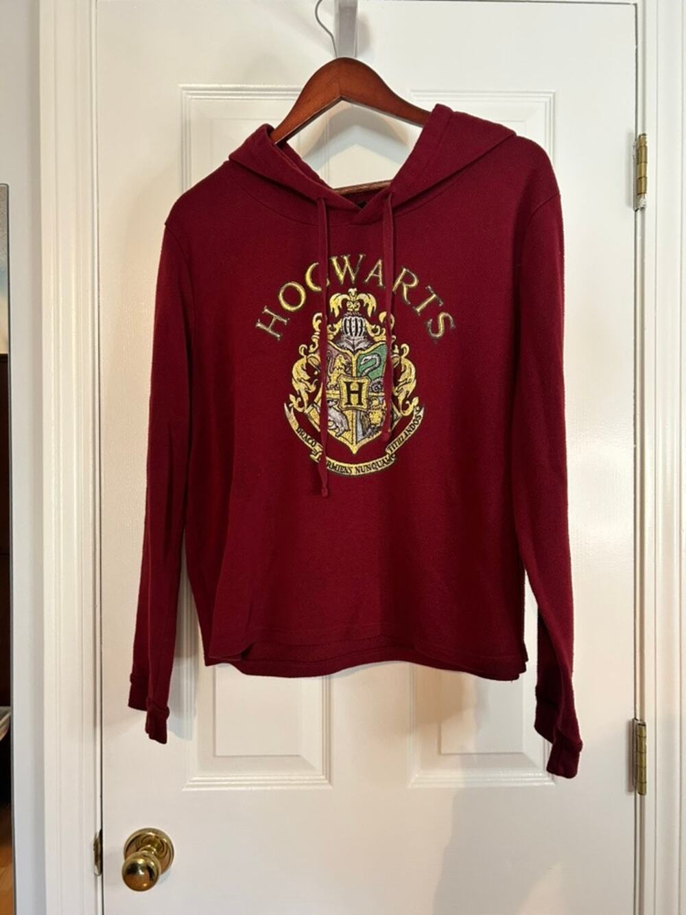 Harry Potter Hogwarts Crest Hoodie Burgundy Graphic Sweatshirt Women’s Size 1X
